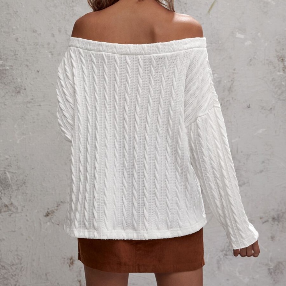 oversized off shoulder textured long sleeve -CHAR - Picture 11 of 15